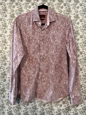 Consequence Men's Slim Fit Pink Paisley Dress Shirt Small S